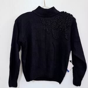 NWT Vintage 90s I.B. Diffusion Angora Silk Beaded Sweater Black Embellished Sz L